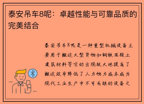 泰安吊车8呢：卓越性能与可靠品质的完美结合